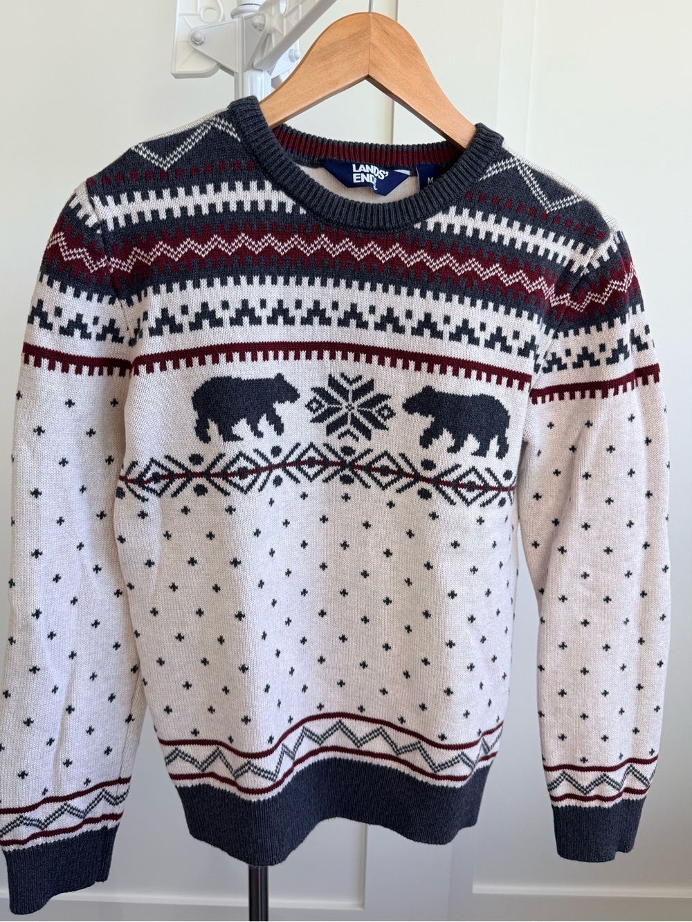 Lands’ End Kids Fair Isle Bear Sweater M 10/12 100% Cotton